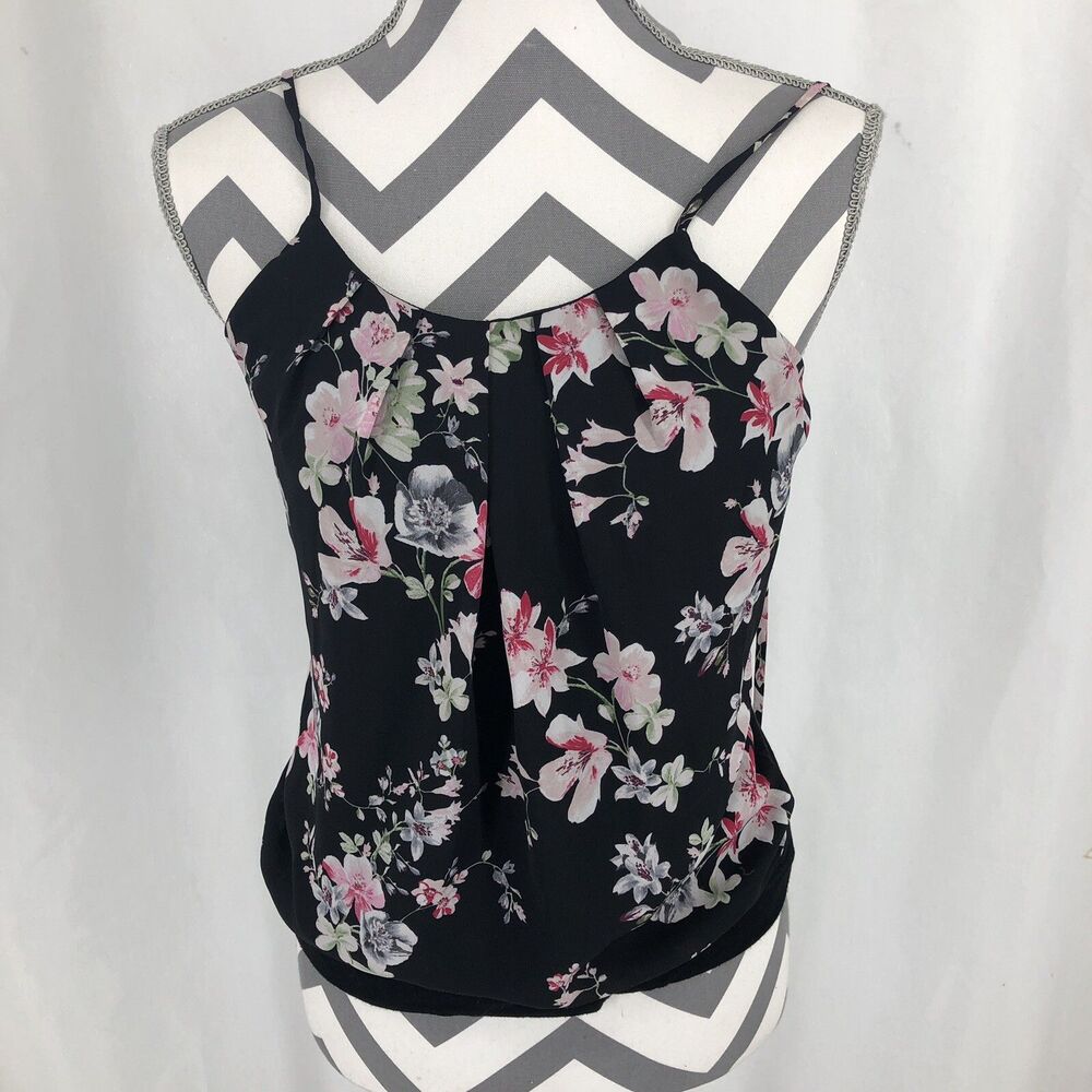 Express Lined Black Floral Cami Tie Back Tank Top XS